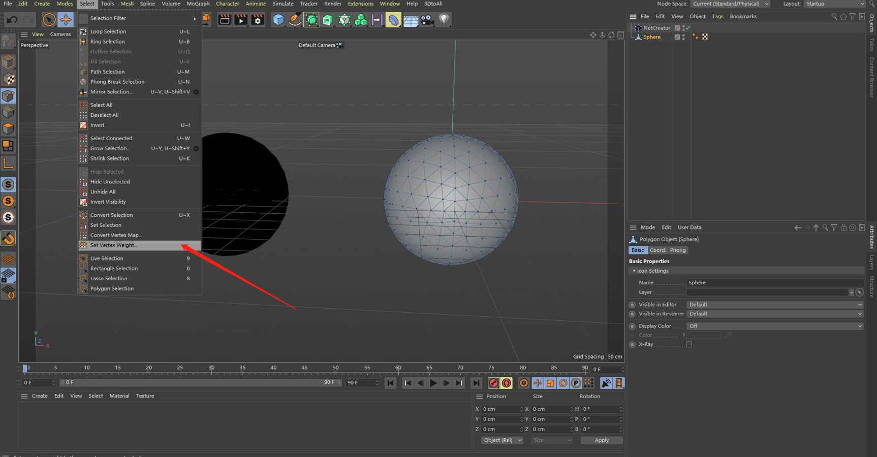 Generate a VertexMap from C4D menu “select