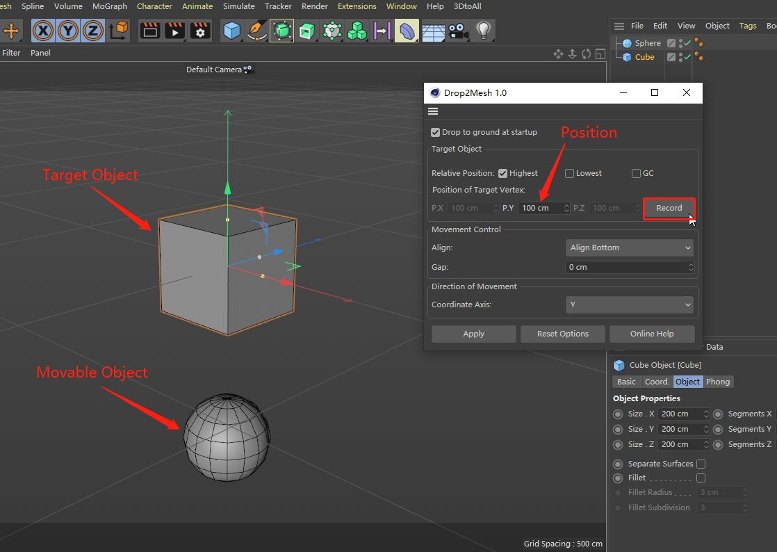 select the target object and press Record